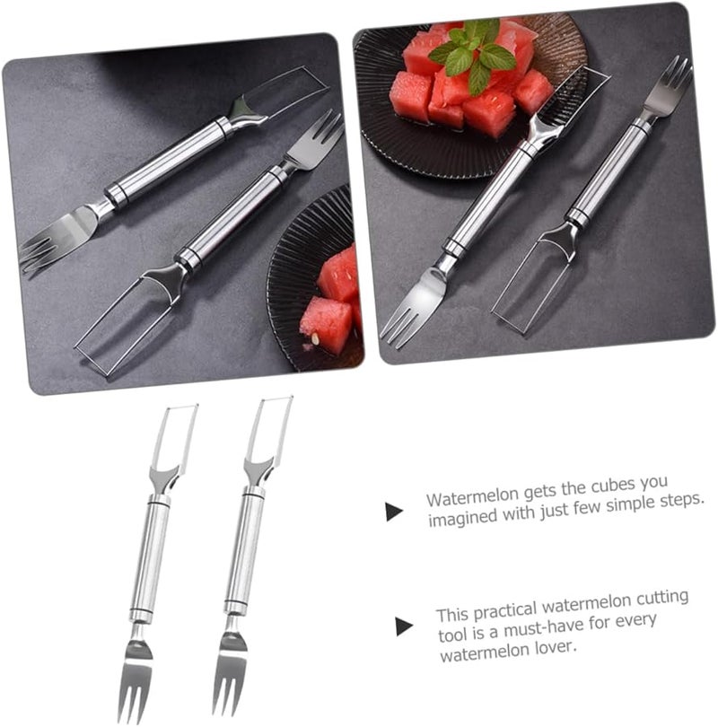 Multifunctional Watermelon Slicer Tool 2 Pcs Fruit Knife and Fork Set Easy Serving Kitchen Gadget - Image 5